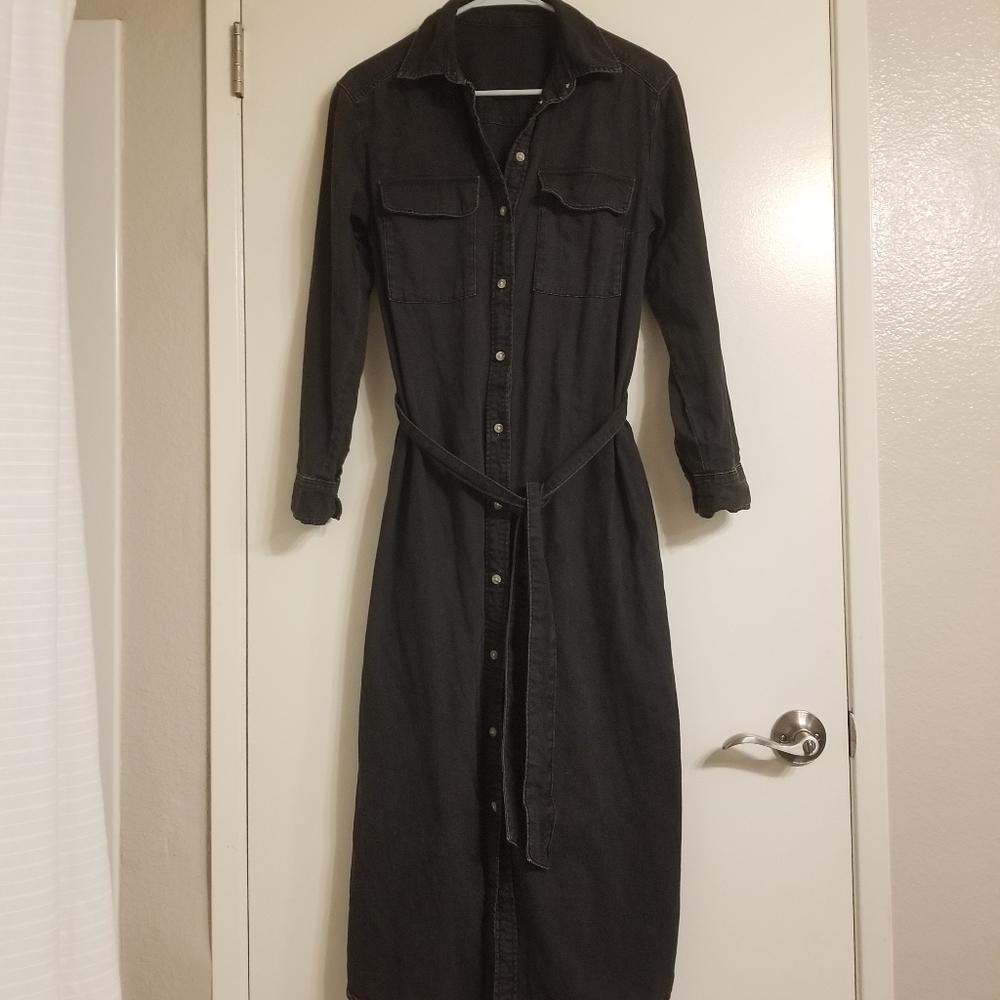 LAST CHANCE Faded Black Denim Maxi Shirt Dress